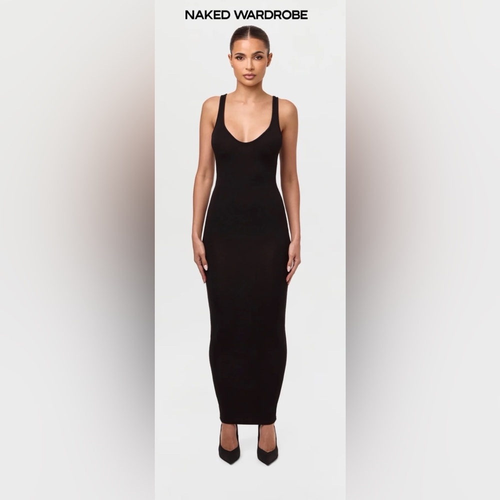 Naked Wardrobe Sculpting Black Scoop Tank Maxi Dress NWT - Picture 2 of 8